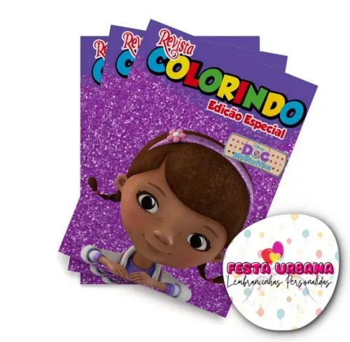 Livro de Colorir Doutora Brinquedos 14x10 Personalizado | Kit Colorir Infantil | Lembrancinha Festa Infantil