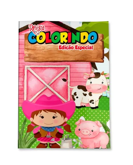 Livro de Colorir Fazendinha Menina 14x10 cm Personalizado | Kit Colorir Infantil | Lembrancinha Festa Infantil