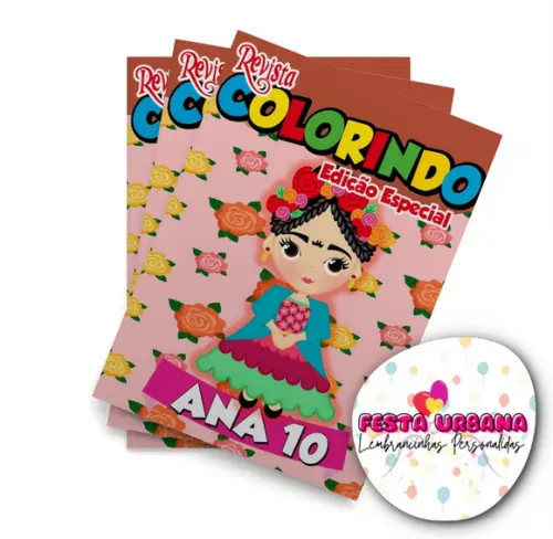Livro de Colorir Frida 14x10 Personalizado | Kit Colorir Infantil | Lembrancinha Festa Infantil