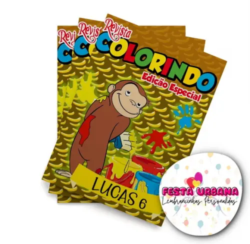 Livro de Colorir Georg o Curioso 14x10 Personalizado | Kit Colorir Infantil | Lembrancinha Festa Infantil