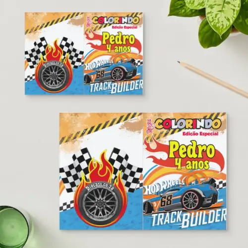 Livro de Colorir Hot Wheels 14x10 Personalizado | Kit Colorir Inf