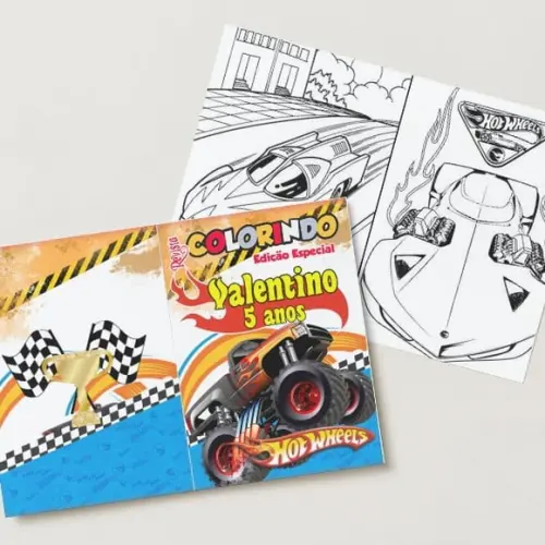 Livro de Colorir Hot Wheels 14x10 Personalizado | Kit Colorir Inf
