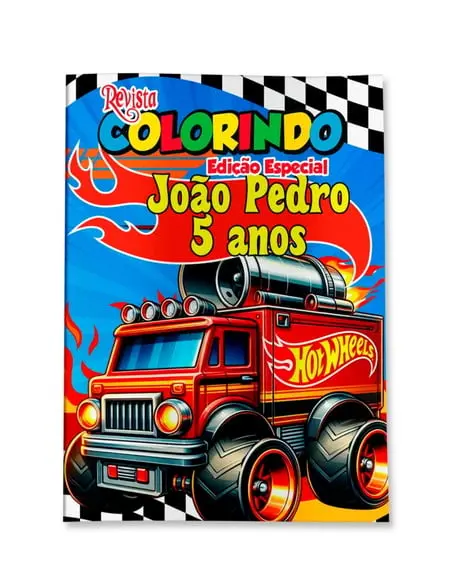 Livro de Colorir Hot Wheels 14x10 Personalizado | Kit Colorir Infantil | Lembrancinha Festa Infantil