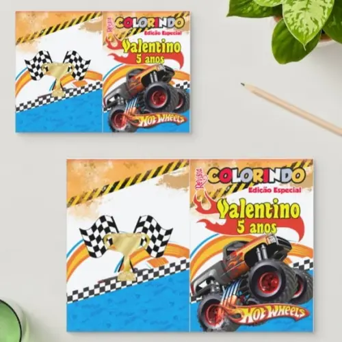 Livro de Colorir Hot Wheels 14x10 Personalizado | Kit Colorir Inf