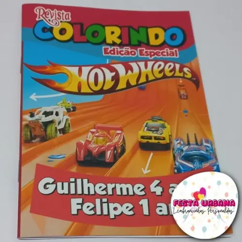 Livro de Colorir Hot Wheels 14x10 Personalizado | Kit Colorir Inf