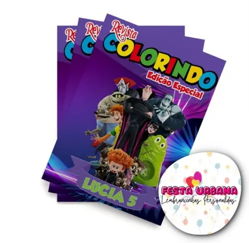 Livro de Colorir Hotel Transilvânia 14x10 Personalizado | Kit Colorir Infantil | Lembrancinha Festa Infantil