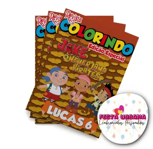Livro de Colorir Jake e os Piratas 14x10 Personalizado | Kit Colorir Infantil | Lembrancinha Festa Infantil