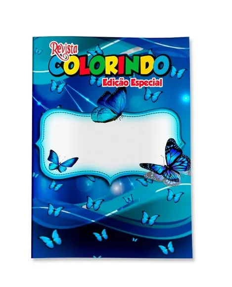 Livro de Colorir Jardim de Borboletas Azul 14x10 Personalizado | Kit Colorir Infantil | Lembrancinha Festa Infantil