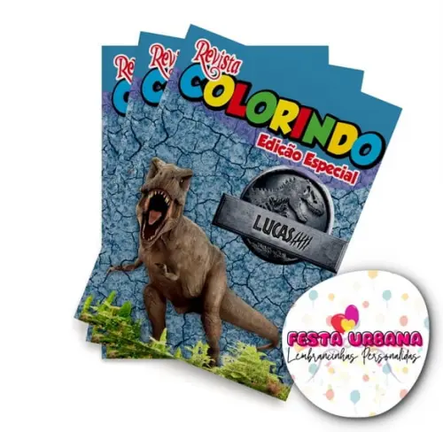 Livro de Colorir Jurassic Park 14x10 Personalizado | Kit Colorir Infantil | Lembrancinha Festa Infantil