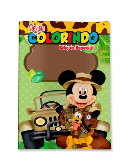 Livro de Colorir Mickey Safari 14x10 Personalizado | Kit Colorir Infantil | Lembrancinha Festa Infantil