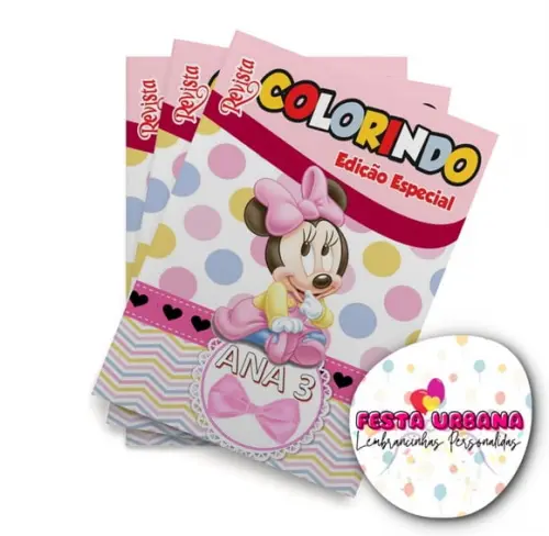 Livro de Colorir Minnie Baby 14x10 Personalizado | Kit Colorir Infantil | Lembrancinha Festa Infantil