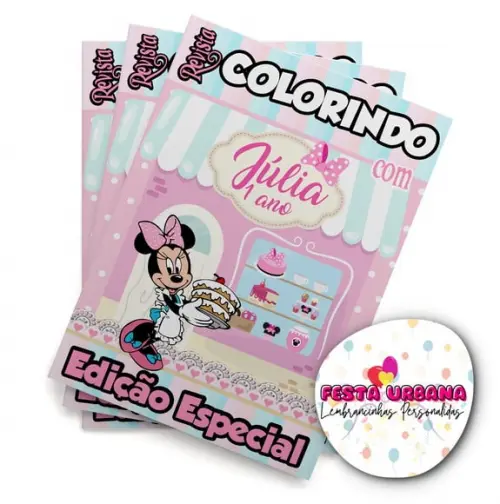 Livro de Colorir Minnie Confeiteira 14x10 Personalizado | Kit Colorir Infantil | Lembrancinha Festa Infantil