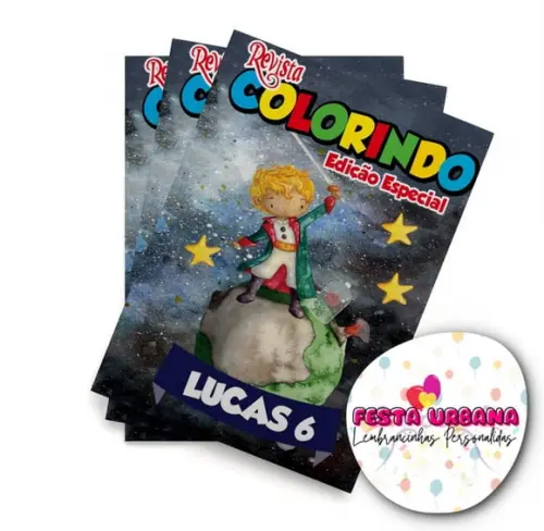 Livro de Colorir Pequeno Príncipe 14x10 Personalizado | Kit Colorir Infantil | Lembrancinha Festa Infantil