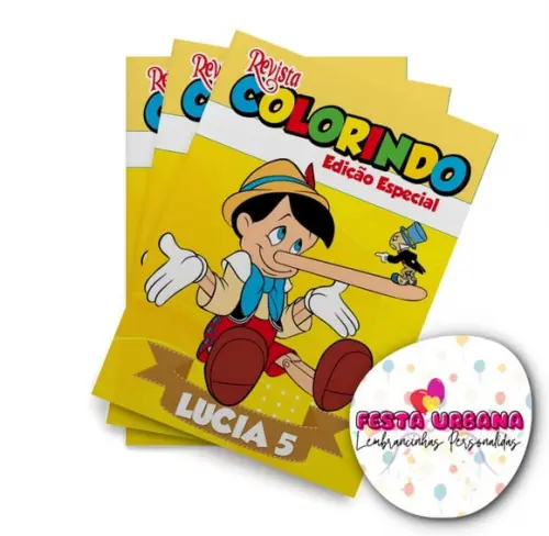 Livro de Colorir Pinóquio 14x10 Personalizado | Kit Colorir Infantil | Lembrancinha Festa Infantil