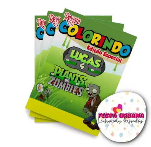 Livro de Colorir Plants Vs Zombies 14x10 Personalizado | Kit Colorir Infantil | Lembrancinha Festa Infantil