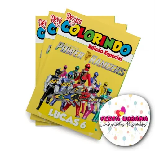 Livro de Colorir Power Rangers 14x10 Personalizado | Kit Colorir Infantil | Lembrancinha Festa Infantil