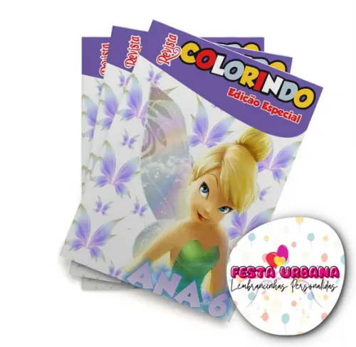 Livro de Colorir Sininho Tinker Bell 14x10 Personalizado | Kit Colorir Infantil | Lembrancinha Festa Infantil