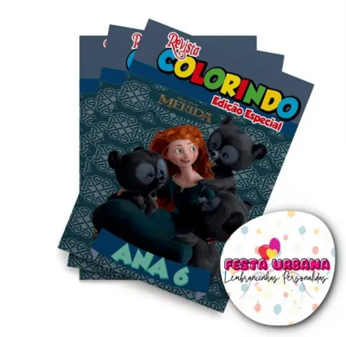 Livro de Colorir Valente 14x10 Personalizado | Kit Colorir Infantil | Lembrancinha Festa Infantil