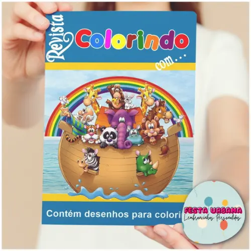 Livro de Colorir s Arca De Noé Tam G 15x21 Cm Personalizado | Kit Colorir Infantil | Lembrancinha Festa Infantil
