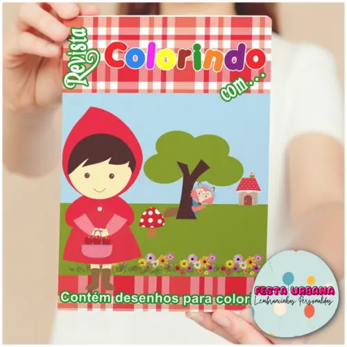 Livro de Colorir s Chapeuzinho Vermelho Tam G 15x21 Cm Personalizado | Kit Colorir Infantil | Lembrancinha Festa Infa...