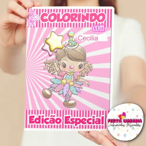 Livro de Colorir s Circo Rosa Menina Tam G 15x21 Cm Personalizado | Kit Colorir Infantil | Lembrancinha Festa Infantil