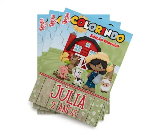 Livro de Colorir s Fazendinha Menina Negra Tam 14x10cm Personalizado | Kit Colorir Infantil | Lembrancinha Festa Infa...