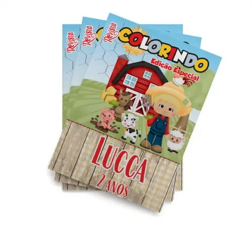 Livro de Colorir s Fazendinha Menino Loiro Tam 14x10cm Personalizado | Kit Colorir Infantil | Lembrancinha Festa Infa...