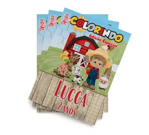 Livro de Colorir s Fazendinha Menino Tam 14x10 cm Personalizado | Kit Colorir Infantil | Lembrancinha Festa Infantil