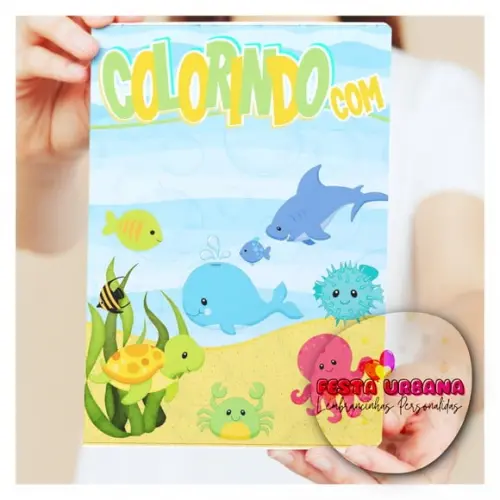 Livro de Colorir s Fundo Do Mar Tam G 15x21 Cm Personalizado | Kit Colorir Infantil | Lembrancinha Festa Infantil