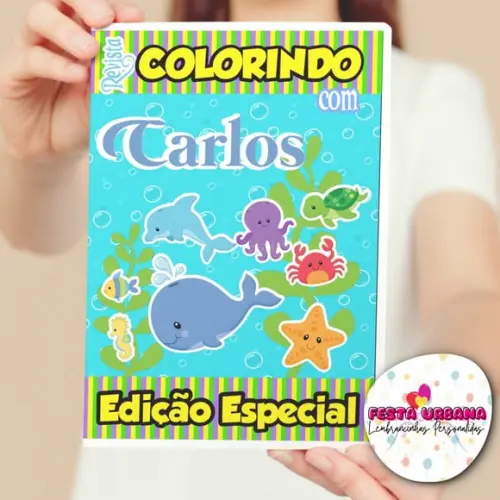 Livro de Colorir s Fundo Do Mar Tam G 15x21 Cm Personalizado | Kit Colorir Infantil | Lembrancinha Festa Infantil