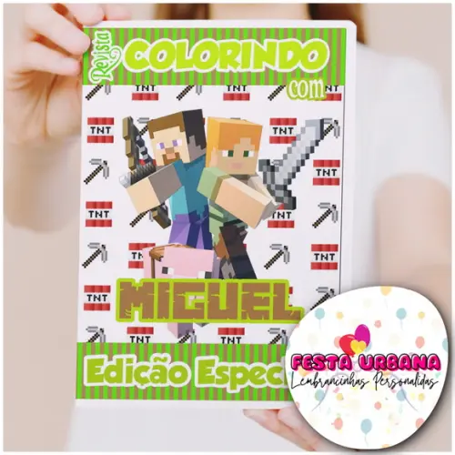 Livro de Colorir s Minecraft Tam G 15x21 Cm Personalizado | Kit Colorir Infantil | Lembrancinha Festa Infantil