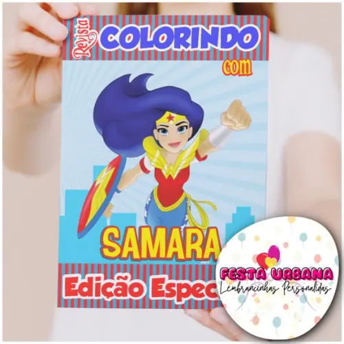 Livro de Colorir s Mulher Maravilha Personalizado | Kit Colorir Infantil | Lembrancinha Festa Infantil