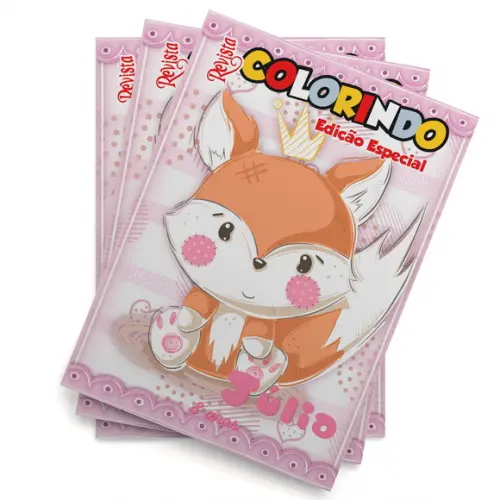 Livro de Colorir s Raposinha Rosa Menina Tam 14x10 cm Personalizado | Kit Colorir Infantil | Lembrancinha Festa Infantil