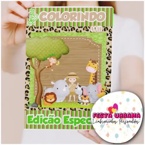 Livro de Colorir s Safari Tam G 15x21 Cm Personalizado | Kit Colorir Infantil | Lembrancinha Festa Infantil