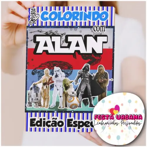 Livro de Colorir s Star Wars Tam G 15x21 Cm Personalizado | Kit Colorir Infantil | Lembrancinha Festa Infantil