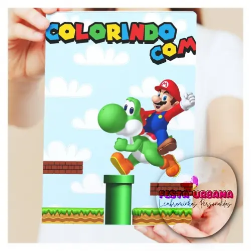 Livro de Colorir s Super Mario Tam G 15x21 Cm Personalizado | Kit Colorir Infantil | Lembrancinha Festa Infantil