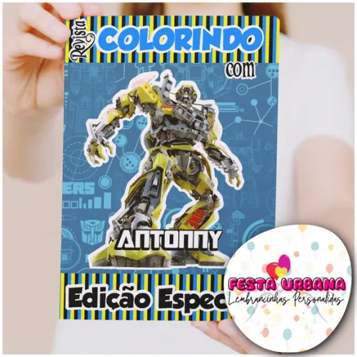 Livro de Colorir s Transformers Tam G 15x21 cm Personalizado | Kit Colorir Infantil | Lembrancinha Festa Infantil