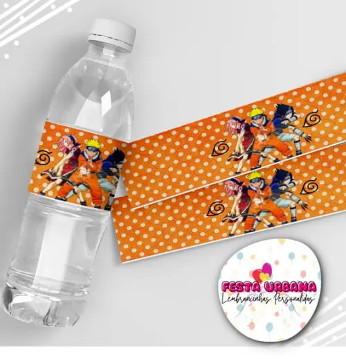 Rótulo Adesivo para Agua ou Refrigerante Naruto | Lembrancinha Festa Infantil