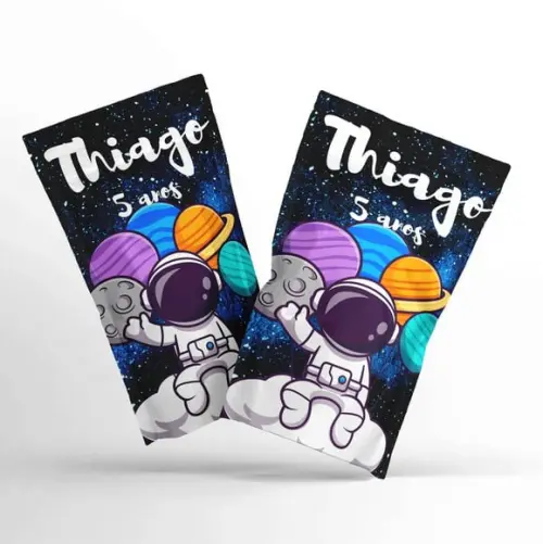 Saquinho Metalizado Ziplock Astronauta Zip Lock G 12 x 20 cm Personalizado | Lembrancinha Festa Infantil