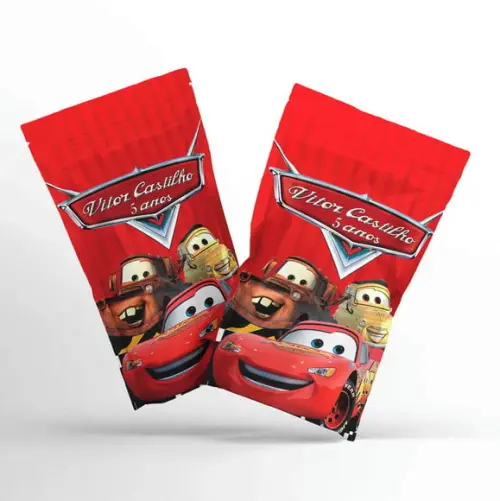 Saquinho Metalizado Ziplock Carros Zip Lock G 12 x 20 cm Personalizado | Lembrancinha Festa Infantil