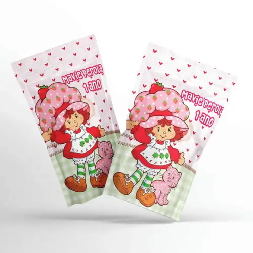Saquinho Metalizado Ziplock Moranguinho G 12 x 20 cm Personalizado | Lembrancinha Festa Infantil