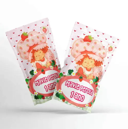 Saquinho Metalizado Ziplock Moranguinho G 12 x 20 cm Personalizado | Lembrancinha Festa Infantil