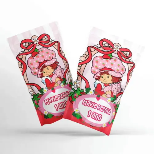 Saquinho Metalizado Ziplock Moranguinho G 12 x 20 cm Personalizado | Lembrancinha Festa Infantil