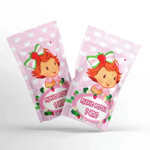 Saquinho Metalizado Ziplock Moranguinho Baby G 12 x 20 cm Personalizado | Lembrancinha Festa Infantil