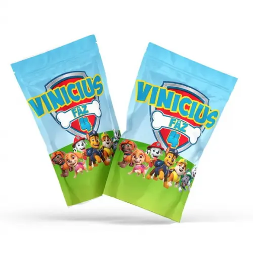 Saquinho Metalizado Ziplock Patrulha Canina G 12 X20 cm Personalizado | Lembrancinha Festa Infantil