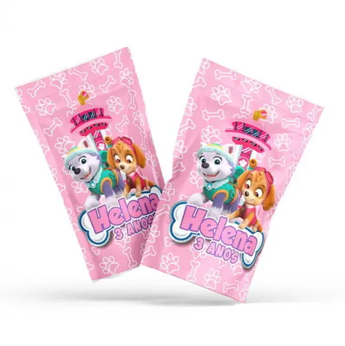 Saquinho Metalizado Ziplock Patrulha Canina Rosa G 12 X20 cm Personalizado | Lembrancinha Festa Infantil