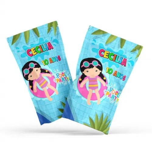 Saquinho Metalizado Ziplock Pool Party Menina G 12 X20 cm Personalizado | Lembrancinha Festa Infantil