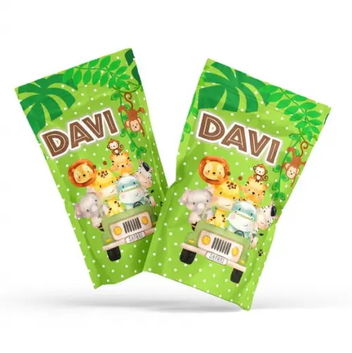 Saquinho Metalizado Ziplock Safari G 12 X20 cm Personalizado | Lembrancinha Festa Infantil