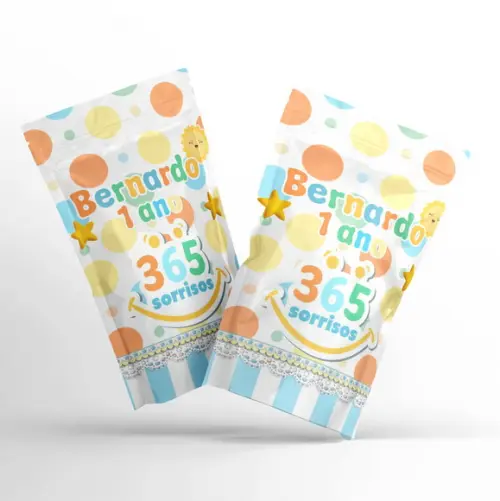 Saquinho Metalizado Ziplock Zip Lock 365 Sorrisos G 12 X20 cm Personalizado | Lembrancinha Festa Infantil