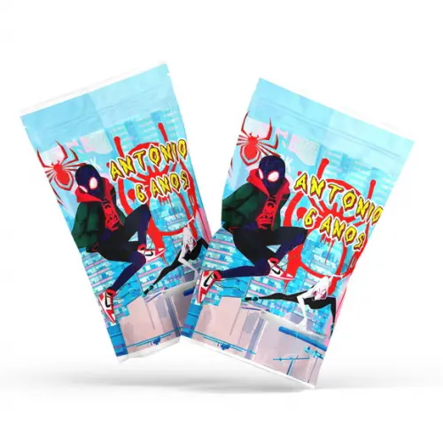 Saquinho Metalizado Ziplock Zip Lock Aranhaverso Homem Aranha G 12 X20 cm Personalizado | Lembrancinha Festa Infantil